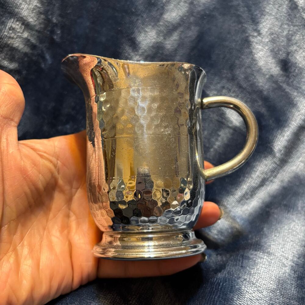 Vintage Hammered Stainless Chrome Creamer Pitcher Cottagecore Cutesy Tea Party